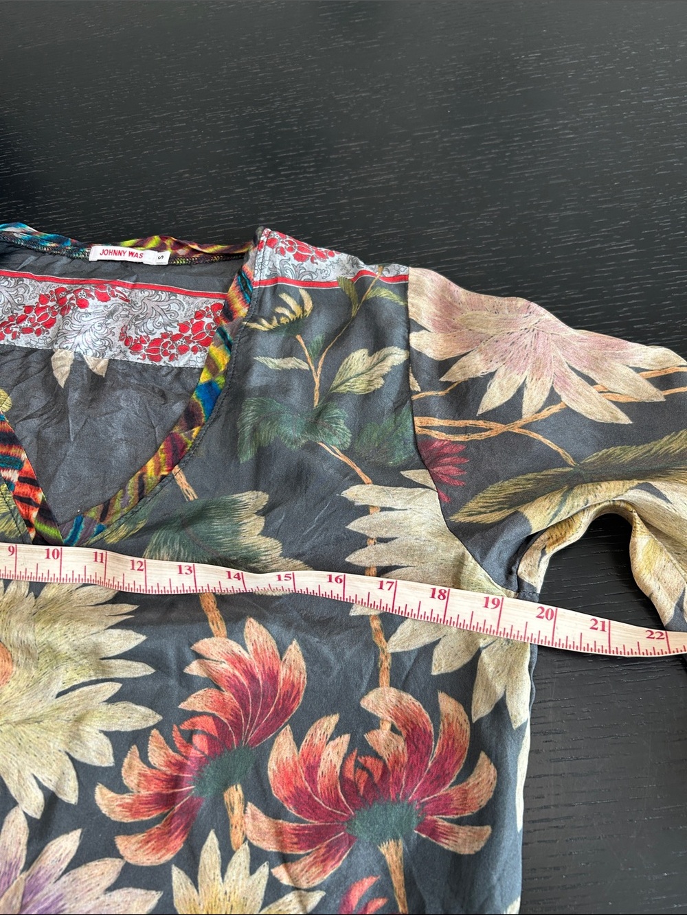 Boho Floral V-Neck Tunic Top in Black Multi - Picture 9 of 15